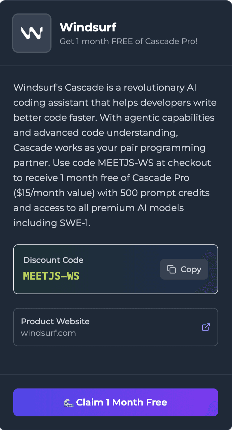 Get 1 Month of Windsurf Cascade Pro Free (meet.js Exclusive Code)